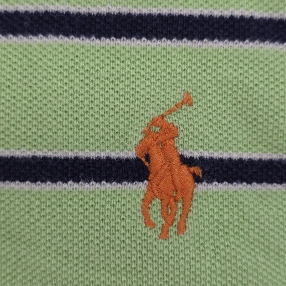 Vtg Polo Ralph Lauren Mens XXL Striped Pique Polo Shirt Green Short Sleeve Y2K